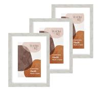 MARCOSPARA - Pack de 3 Portafotos 15x20 cm | Marco de Fotos | Moldura DM 15x15 mm + Frontal de Cristal + Peana y Colgadores | Ideal como Regalo | Fabricado en España (Madera Gris)