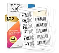MARCPRINT 105 x 49 mm Papel Pegatina para Imprimir A4 Hojas - Papel Adhesivo para Imprimir Etiqueta por Hoja (100 hojas, 12 etiquetas/hoja)