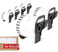 MARCPRINT - 6 Rollos de DK-22205 de Cinta Continua de Papel Térmico Compatible con Brother QL - Cada Rollo con Soporte de Etiqueta