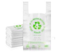 MARCPRINT Bolsas plastico. Bolsas con Asas Tipo Camiseta. Bolsa Porta Alimentos. Pack Bolsa de Plastico, Resistentes y Reutilizables. Material Reciclado 50-70%. Galga 200. (30x40-100 uds)