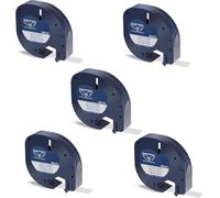MARCPRINT- Cintas de Etiquetas Adhesivas - Compatible con Dymo etiquetadora - Dymo Recambio LetraTag - 200B LT-100H LT-110T - 12mm x 4m - Cinta para Dymo Resistente a Cualquier Superficie (5 unidades)
