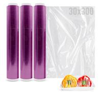 MARCPRINT Rollo Film Transparente Alimentario (30X300) - Ideal para Envolver Alimentos y Cubrir Bandejas - 3 Rollos