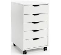 Marctani Cajonera Escritorio Blanca con 5 Cajones y Ruedas, Mueble Archivador Oficina de Madera para debajo de Mesa, Cajonera Pequeña y Estrecha (Fondo 30cm), Mueble Impresora con Ruedas