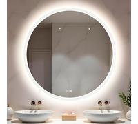 Marctani Espejo Baño Redondo con Luz LED Regulable en 3 Colores - Espejo de Pared ANTIVAHO con Ajuste de Brillo con Memoria e Interruptor Táctil - Espejos Inteligente Retroiluminado (80 x 80 cm)