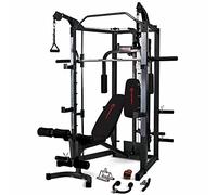 Marcy Multiestaciones Eclipse RS7000 - Jaula de musculación con Barra olímpica guiada & Banco de pesas con Curl de piernas - Squat Rack Sentadillas - Power Cage Barra fija de Dominadas - Pectorales Pec Dec - Home Gym con Poleas altas cruzadas y Remo Sentado