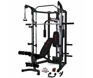 Marcy Multiestaciones Eclipse RS7000 - Jaula de musculación con Barra olímpica guiada & Banco de pesas con Curl de piernas - Squat Rack Sentadillas - Power Cage Barra fija de Dominadas - Pectorales Pec Dec - Home Gym con Poleas altas cruzadas y Remo Sentado