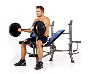Marcy MWB-36750b, banco de musculación multifuncional completo, con juego de barra de 35 kg