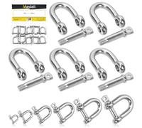 Mardatt 10 grilletes de anillo en D de acero inoxidable 304 M6 (1/4 pulgadas), grillete de arco de anclaje de tornillo plateado, grillete de horquilla de grado marino para construcción de correa de
