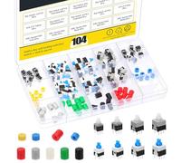 Mardatt 104 interruptores de botón micro + interruptor de botón DPDT de 6 pines con bloqueo automático de encendido/apagado con tapas de 7 colores, juego de interruptores táctiles momentáneos para