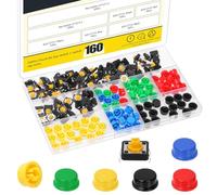 Mardatt 160 mini interruptores táctiles de 4 pines con tapas de botón de 5 colores, 12 x 12 x 7,3 mm, juego de interruptores táctiles micro momentáneos para placa de prueba, Arduino, placa electrónica