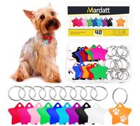 Mardatt 20 unidades de papel de aluminio con orificio, colores mezclados grabados en blanco, etiquetas de identificación para perros con anillos para decoración colgante, manualidades (estrella en 10
