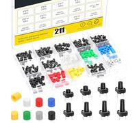 Mardatt 211 interruptores táctiles de 8 tamaños de 2 pines con tapas de botón de 7 colores, juego de interruptores táctiles micro momentáneos para placa de prueba, Arduino, placa electrónica