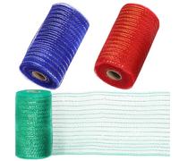 Mardatt 3 rollos de cinta de malla de polietileno de 5.9 pulgadas x 30 pies, cinta de malla metálica para decoración de coronas (verde, azul, rojo)