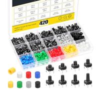 Mardatt 420 interruptores táctiles de 8 tamaños de 4 pines con tapas de botón de 7 colores, juego de interruptores táctiles micro momentáneos para placa de prueba, Arduino, placa electrónica