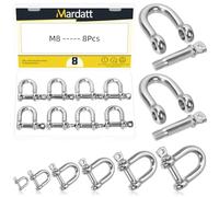 Mardatt 8 grilletes de anillo en D de acero inoxidable 304 M8 (5/16 pulgadas), grillete de arco de anclaje de tornillo plateado, grillete de horquilla de grado marino para construcción de correa de