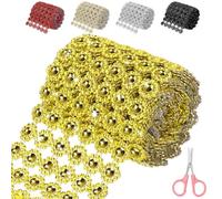Mardatt Cinta de diamantes de imitación de flores doradas de 4 pulgadas x 3 yardas, 6 filas de cinta de malla de diamantes de imitación brillantes para manualidades, bodas, decoraciones de fiestas