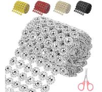 Mardatt Cinta de diamantes de imitación de flores plateadas de 4 pulgadas x 3 yardas, 6 filas de cinta de malla de diamantes de imitación brillantes para manualidades, bodas, decoraciones de fiestas