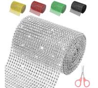 Mardatt Cinta de malla plateada con diamantes de imitación de 4.7 pulgadas x 4.5 yardas, 24 filas de cinta de malla de diamantes de imitación brillantes para manualidades, bodas, decoraciones de
