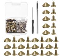 Mardatt El juego de 102 picos de cono incluye pernos de cono de punta de bala de 4,7 mm y 2 herramientas de ajuste para manualidades de cuero (bronce)