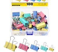 Mardatt Juego de 100 clips de colores, tamaños surtidos, clips de papel, pinzas de papel grandes, medianas y pequeñas, para suministros de oficina en casa
