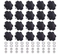 Mardatt Juego de 20 pomos de estrella M4 x 10 mm, tornillos de mano de apriete a mano, piezas de repuesto macho roscado métrico con tuercas hexagonales de acero inoxidable 304 y kit de arandela plana
