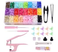 Mardatt Juego de 405 botones a presión T5 con alicates a presión, 24 colores, botones redondos de plástico sin costuras y fijador de herramientas de mano con clips para coser ropa, manualidades de