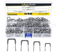 Mardatt Juego de 540 grapas aisladas en U con estuche de almacenamiento, 1,4 cm, 1,1 cm, 1 cm, 0,9 cm, 0,9 cm, grapas de metal para fijar cables eléctricos
