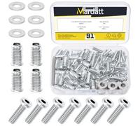 Mardatt Kit de 91 piezas de insertos roscados de 1/10.2 cm-20, insertos de madera chapada en zinc blanco + pernos hexagonales de 1/10.2 cm x 20 para muebles + arandelas de 1/4 pulgadas + llave para