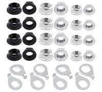 Mardatt Kit surtido de 60 tuercas de eje de rueda de bicicleta M8 M9.5 M10 y arandelas que incluye tuercas de brida hexagonales, arandelas de seguridad para cubo de rueda delantera y trasera