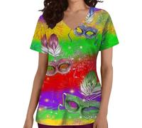 Mardi - Camiseta de manga corta para mujer, estampado informal, con bolsillos, cuello en V, ropa de lactancia, camiseta de mujer con estampado, verde menta, L