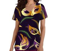 Mardi - Camiseta de manga corta para mujer, estampado informal, con bolsillos, cuello en V, ropa de lactancia, camiseta de mujer con estampado, Negro , M
