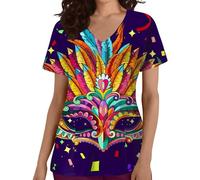 Mardi - Camiseta de manga corta para mujer, estampado informal, con bolsillos, cuello en V, ropa de lactancia, camiseta de mujer con estampado, gris, XL