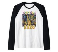 Mardi Gras 2026 Jazz Nueva Orleans Saxofón Masquerade Art Camiseta Manga Raglan