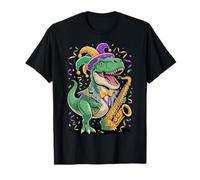 Mardi Gras Dinosaurio T-Rex Saxofón Jazz Música Cajún NOLA Camiseta