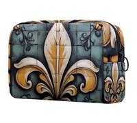 Mardi Gras Fleur De Lis Icon - Bolsa de maquillaje pequeña de viaje con cremallera, bolsa de aseo portátil, organizador de maquillaje para mujeres y niñas, Multicolor 04, 18.5x7.5x13cm/7.3x3x5.1in