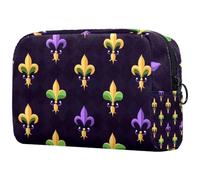 Mardi Gras Fleur De Lis Icon - Bolsa de maquillaje pequeña de viaje con cremallera, bolsa de aseo portátil, organizador de maquillaje para mujeres y niñas, Multicolor 03, 18.5x7.5x13cm/7.3x3x5.1in