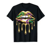 Mardi Gras Labios Goteo Beso Mordedura Sexy Negro Mujeres NOLA Cajun Camiseta