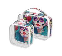 Mardi Gras México Skulls Maquillaje y Artículos de aseo Aprobado por la TSA Bolsa de maquillaje transparente pequeña Airport Airline Cumple con la línea aérea