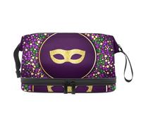 Mardi Gras - Neceser de doble capa con puntos redondos para mujeres y niñas, neceser de viaje, bolsa organizadora de maquillaje con compartimento para brochas, multicolor, 27x15x14 cm/10.6x5.9x5.5 in,