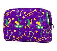 Mardi Gras - Neceser de viaje con diseño de carnaval para mujer, bolsa organizadora de maquillaje grande con cremallera, multicolor, 18.5x7.5x13cm/7.3x3x5.1in, Neceser