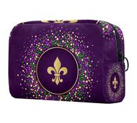 Mardi Gras - Neceser grande con purpurina dorada para mujer, bolsa organizadora de maquillaje con cremallera, multicolor, 18.5x7.5x13cm/7.3x3x5.1in, Neceser