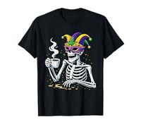 Mardi Gras Skeleton Bebiendo Café Nueva Orlean Luisiana Camiseta