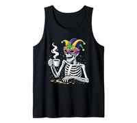 Mardi Gras Skeleton Bebiendo Café Nueva Orlean Luisiana Camiseta sin Mangas