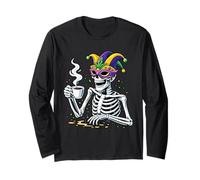Mardi Gras Skeleton Bebiendo Café Nueva Orlean Luisiana Manga Larga