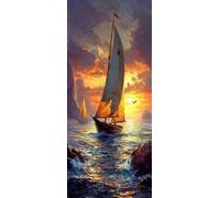 Mare Dipingere con i Numeri Adulti, Misura XXL 50x150cm,Barche A Vela Paint by Numbers Kit Principianti Con 3 Penne, Kit Fai Da Te, Hobby Creativi Adulti Regalo Decorazioni, (Senza Cornice) P0M-685