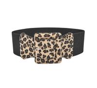 Marea Brava Cinturón Elástico Ancho de Leopardo para Mujer - Hebilla PU Gruesa, Estilo Retro Decorativo, Ajustable para Vestidos y Chaquetas, Moda Única 75cm