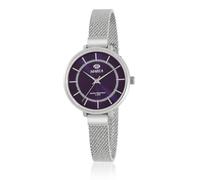 Marea Reloj de Mujer, Esfera Morada con Detalles Brillantes, Correa de Malla Plateada, Resistente al Agua 3 ATM