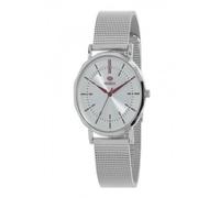 Marea Reloj de Pulsera Analógico para Mujer, Correa de Malla Plateada, Esfera Blanca con Detalles en Rojo
