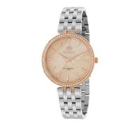 Marea Reloj de Pulsera para Mujer, Bisel con Cristales, Esfera Rosa Dorada, Correa de Acero Inoxidable, Resistente al Agua 3 ATM