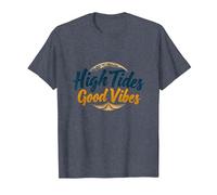 Mareas Altas Buenas Vibraciones Playa Surf Verano Camiseta, Hombre, Azul Jaspeado, 3XL